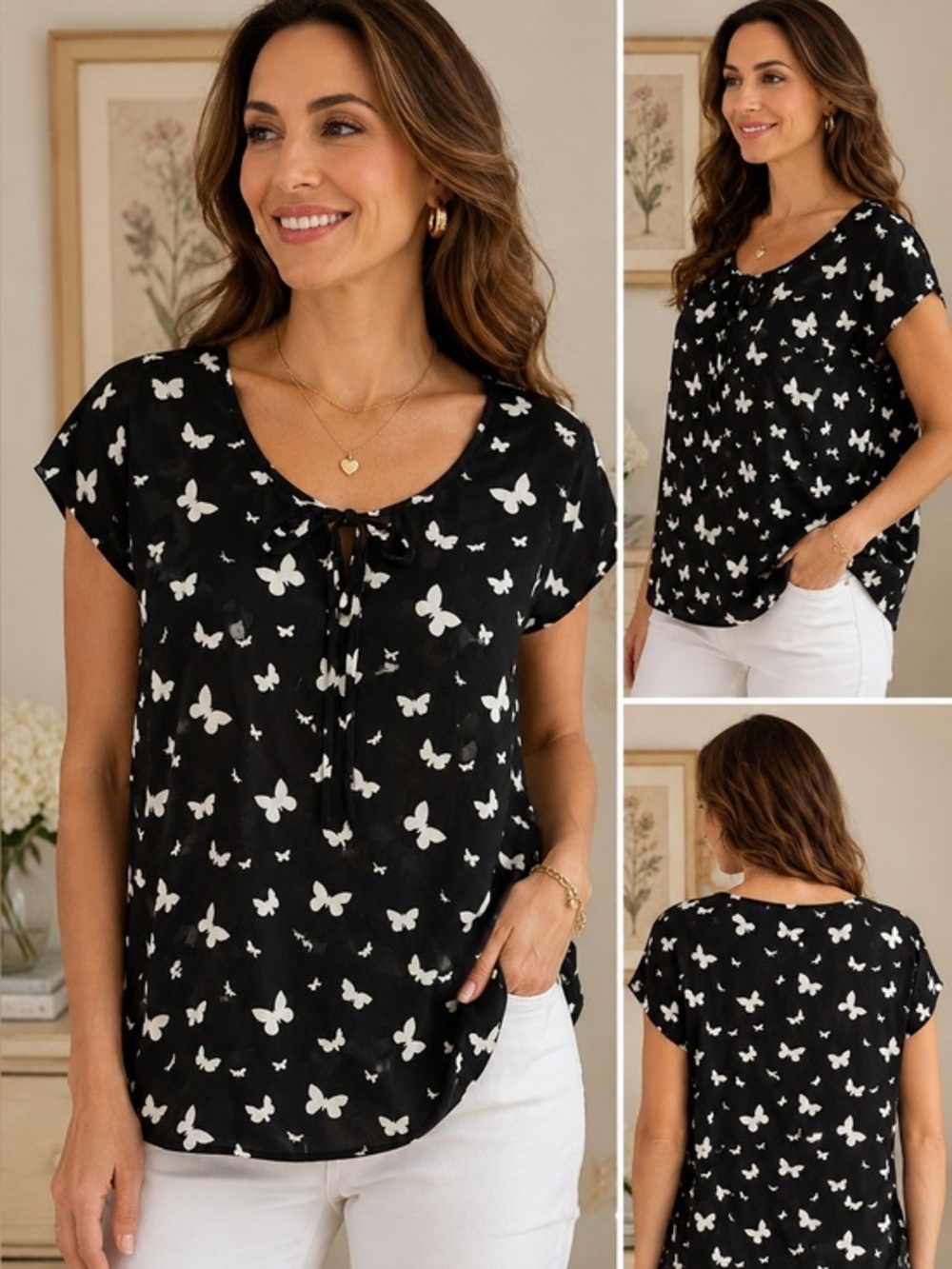 Talbots Woman 18W Black Butterfly Blouse Euro Summer Coquette Cottagecore